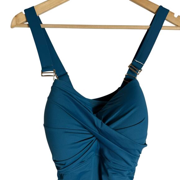 Anne Cole Twist Front Shirred One Piece Swimsuit in Deep Sea Blue Size 16W - Picture 5 of 13